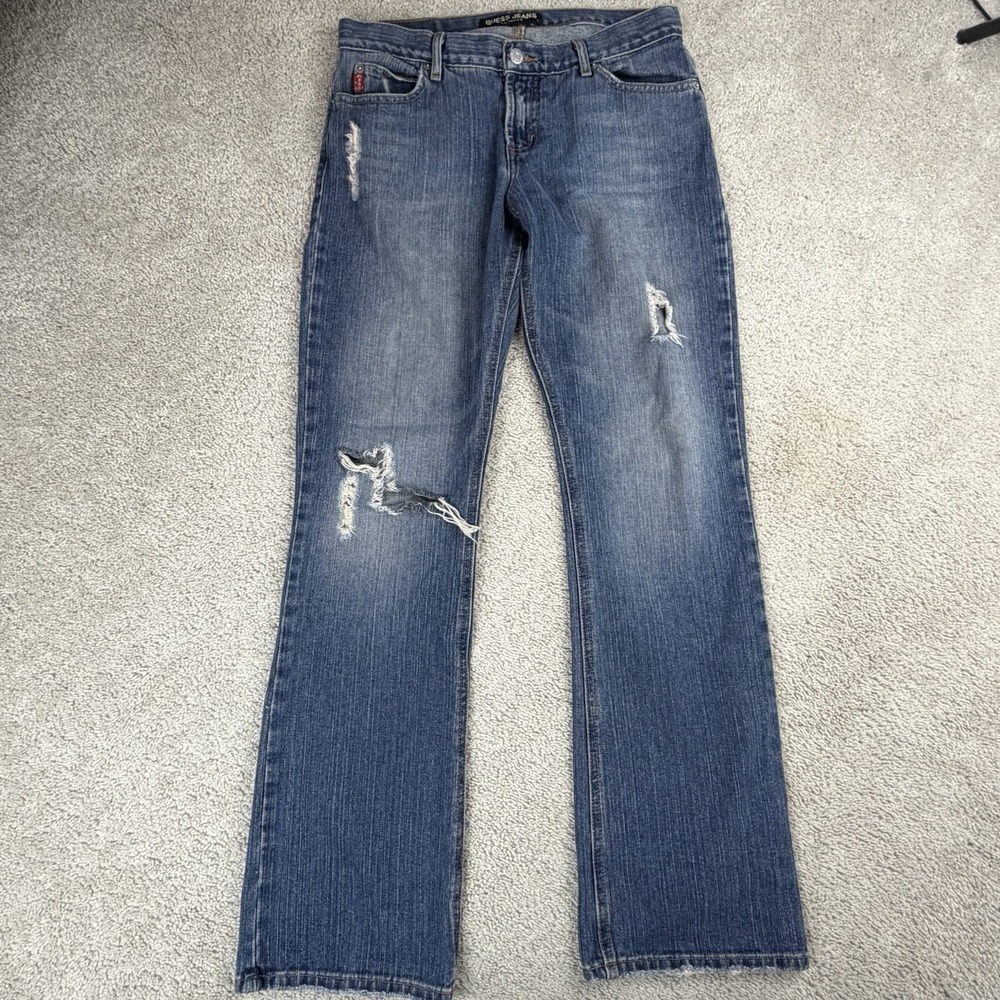 GUESS Womens Daredevil Boot Low Rise Stretch Denim Blue Jeans Y2K | Size 28